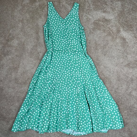 Loft Linen Dress Womens S Green Sleeveless Polka-dot Sundress Vacation Resort - Picture 8 of 8
